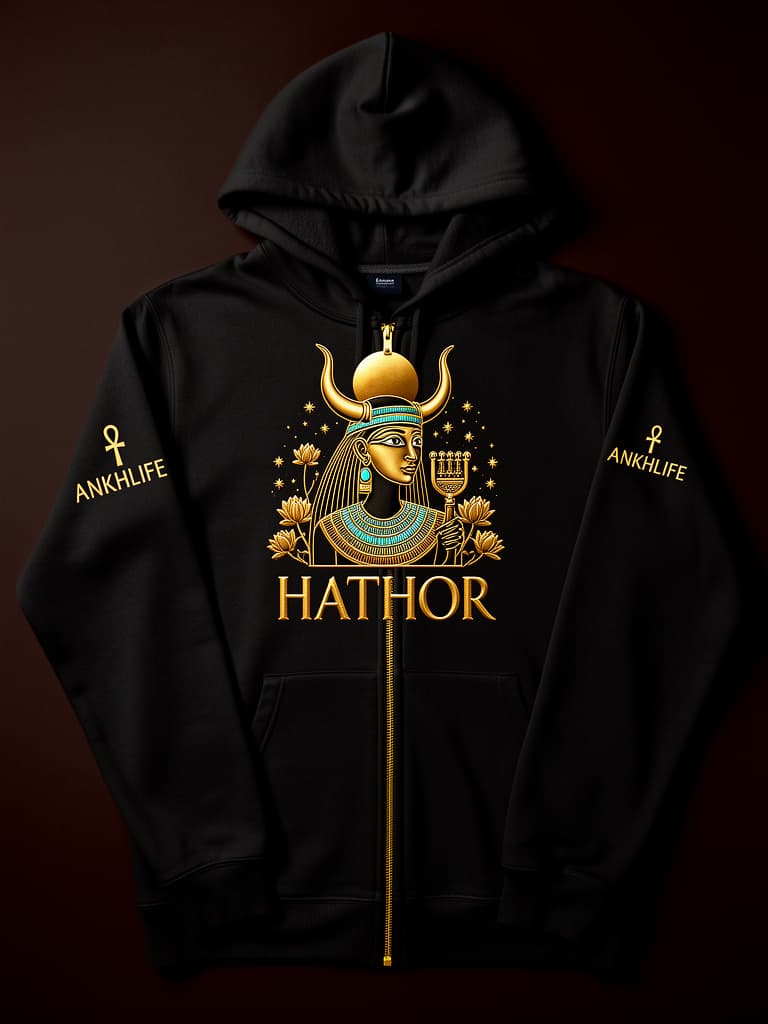 Hathor Zip-Up Hoodie — 9 Ether Ancestral Wear ☥