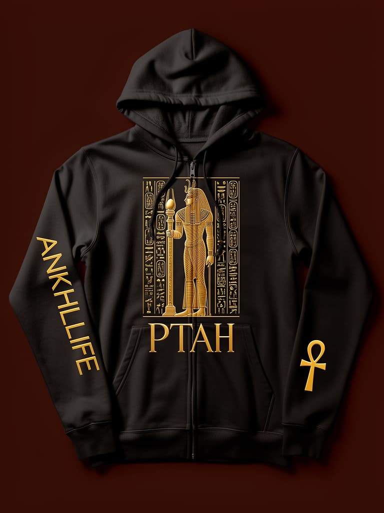 Ptah Zip-Up Hoodie — 9 Ether Ancestral Wear ☥